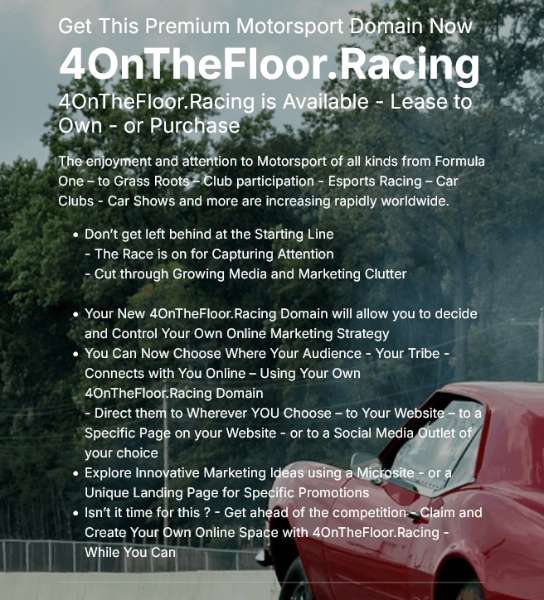 Full Size Image 4OnTheFloor.Racing Motorsport Domain Name For Sale - 2